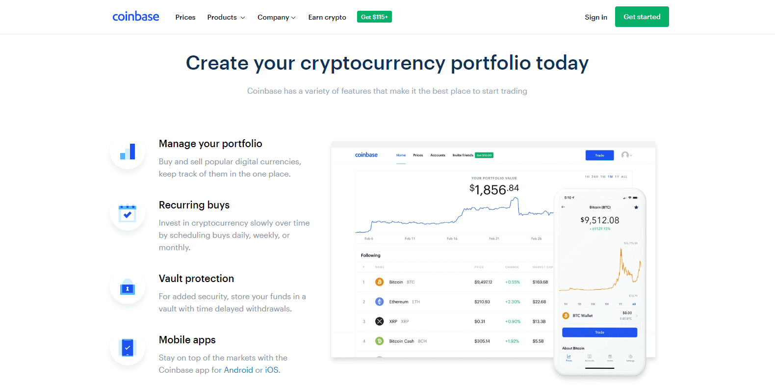 Coinbase Review account type info